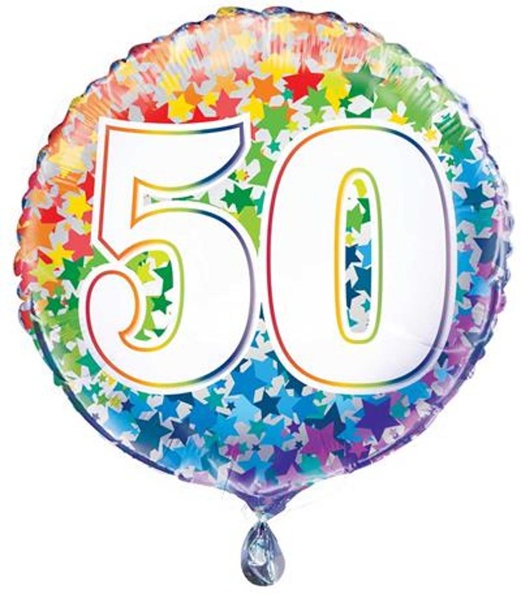 Folie Ballon gekleurd 50 jaar | Regenboog kleuren| Geschikt voor helium en lucht | 18 inch | 45.7 cm|